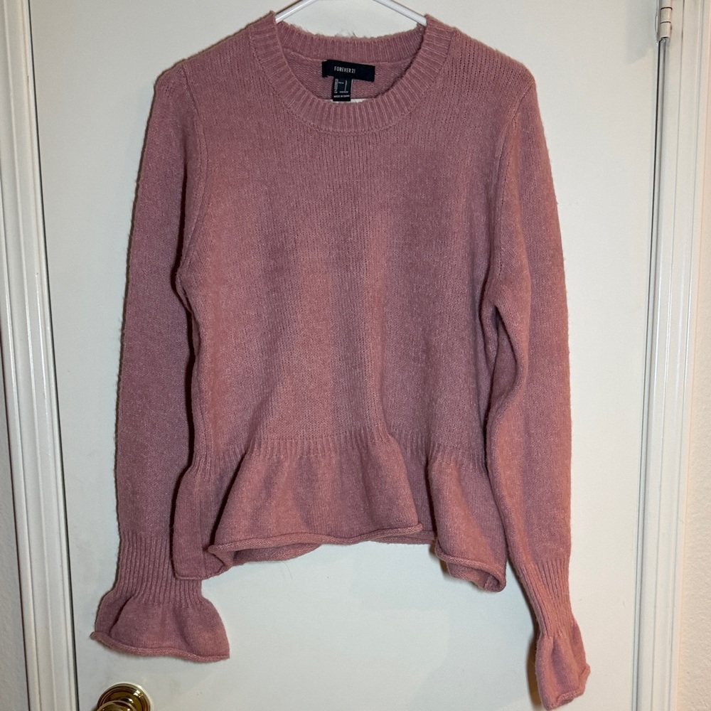 Forever 21 Women’s Light Pink Ruffled Sweater